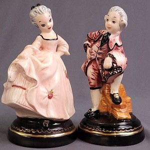 Hand Painted Ceramic Colonial Victorian Woman & Man Set